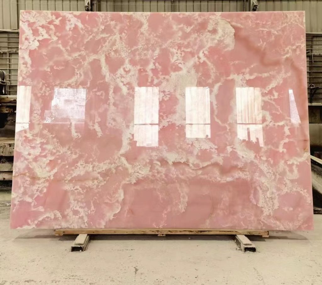 Polished Pink Onyx Pakistan Natural Marble Slab Bookmatching Style