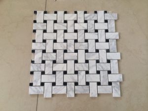 Honed Black Marquina and Carrara White Marble Basketweave Mosaic Floor Tile