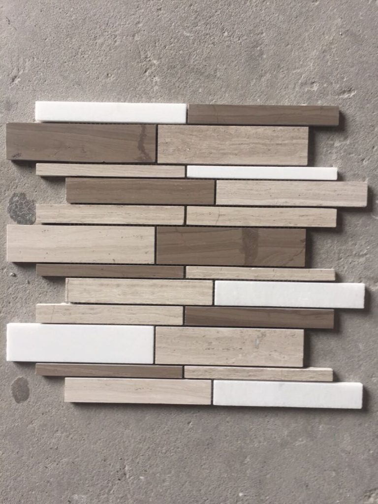 Irregular Strips White Thassos Marble Mix White wooden Marble and Athen Wooden marble Mosaics Tiles for Kitchen Wall Backsplash Bathroom Floor 